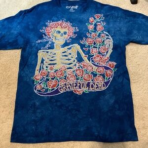 NWOT Grateful Dead Liquid Blue Skeleton Roses Tie Dye Shirt 2XL